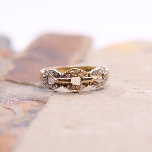 Vintage 19k Two-Tone Solid Gold Ring Portuguese Solid Gold (800 Purity) Size 6.5 - Picture 3 of 9